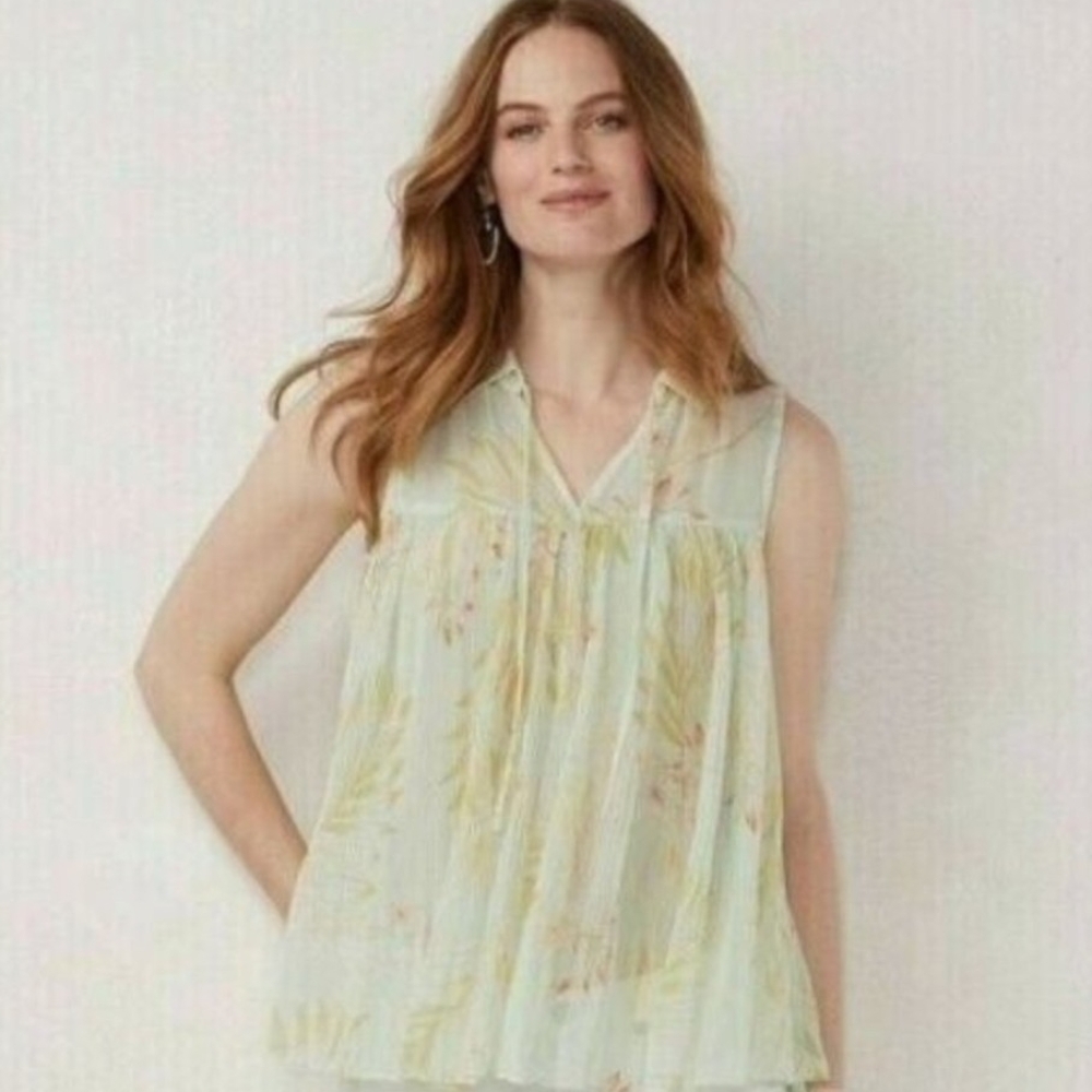LC Lauren Conrad Light Green Floral Blouse